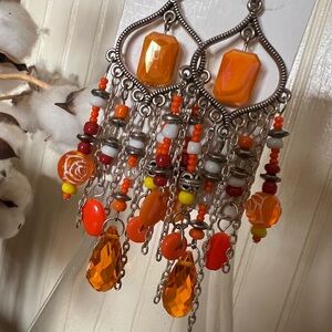 Handmade Orange and Silver Chandelier Earrings
